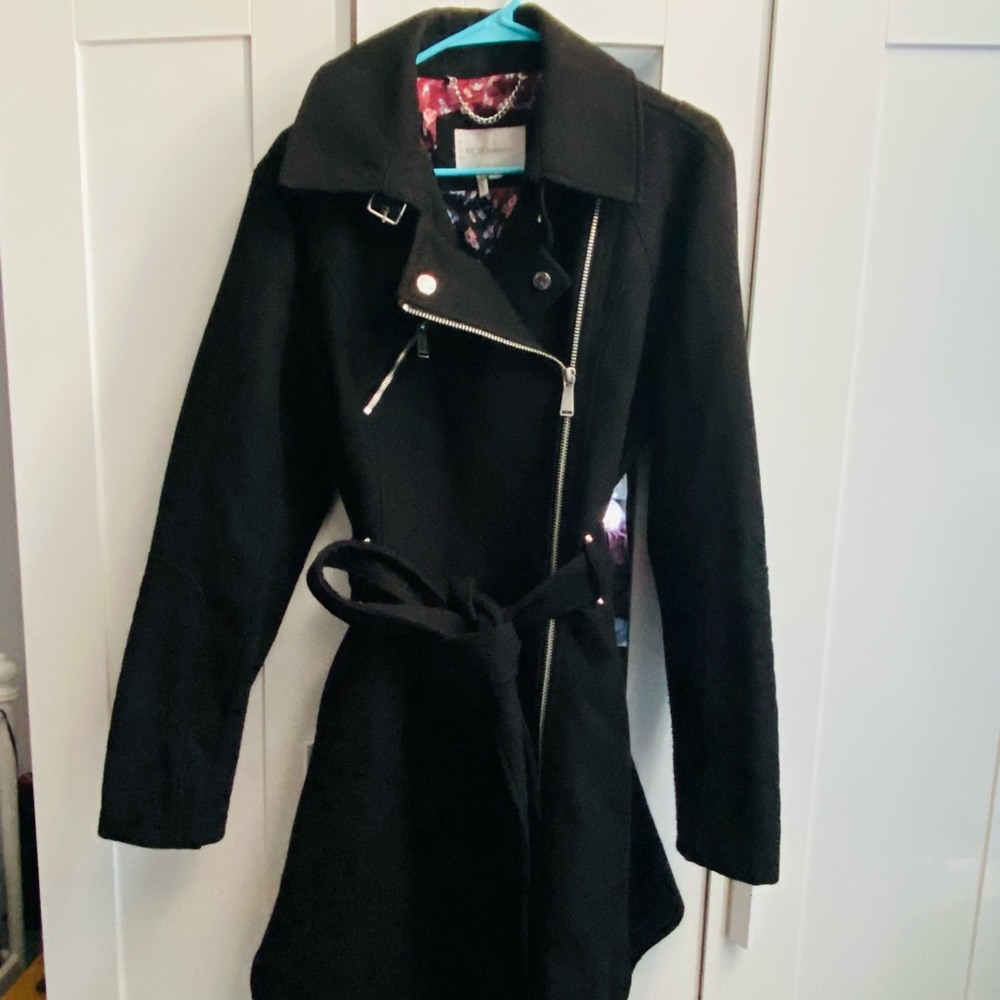 BCBGeneration Black Skirt Coat with Floral lining